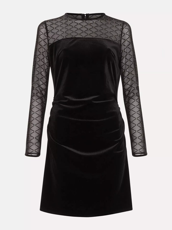 Velvet Mesh Long Sleeve Mini Dress
