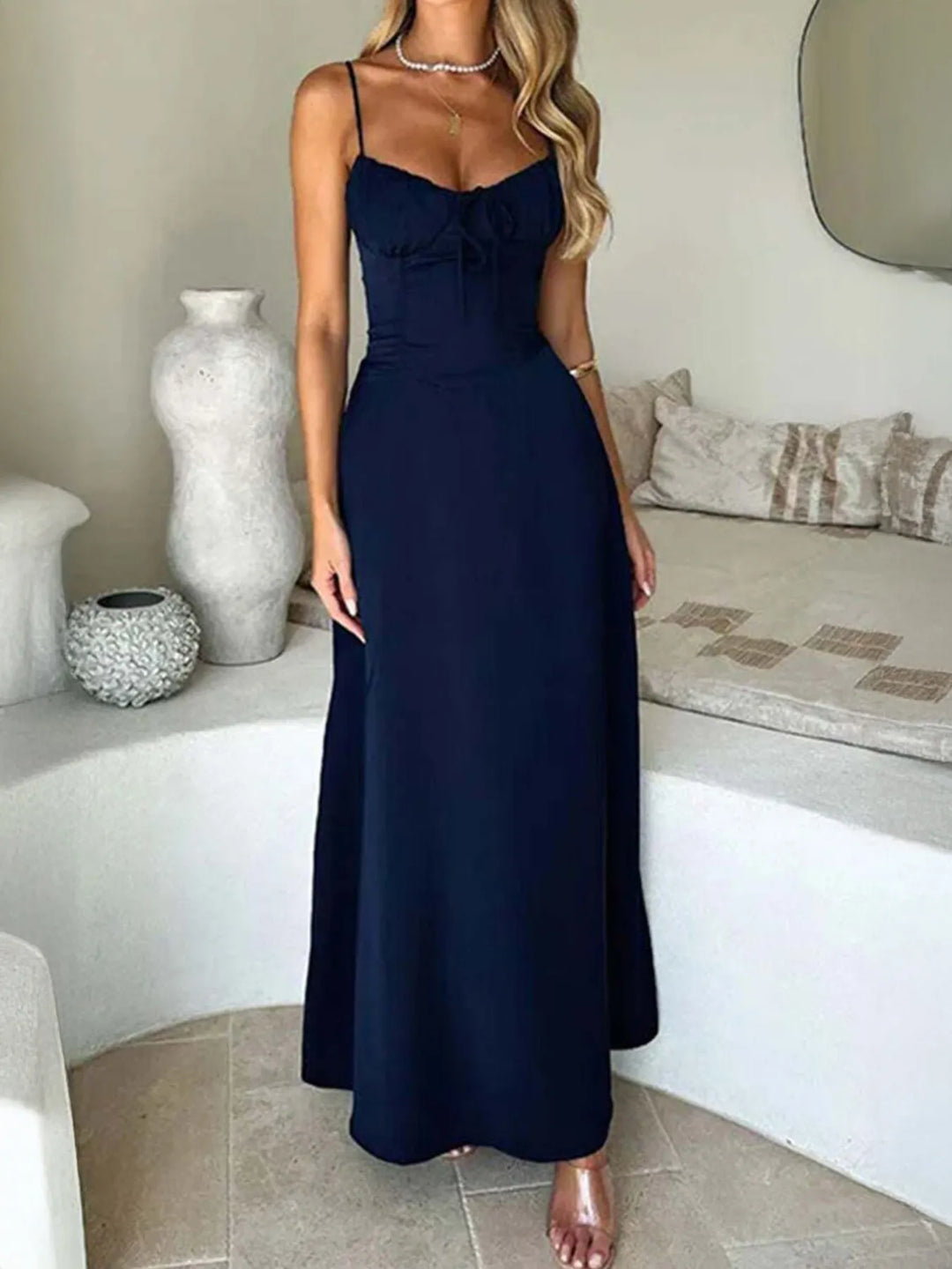 Lace-Up Solid Cami Dress