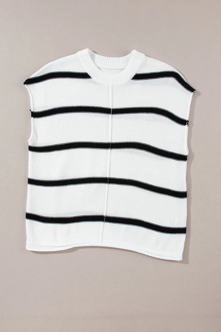 Striped Round Neck Cap Sleeve Sweater