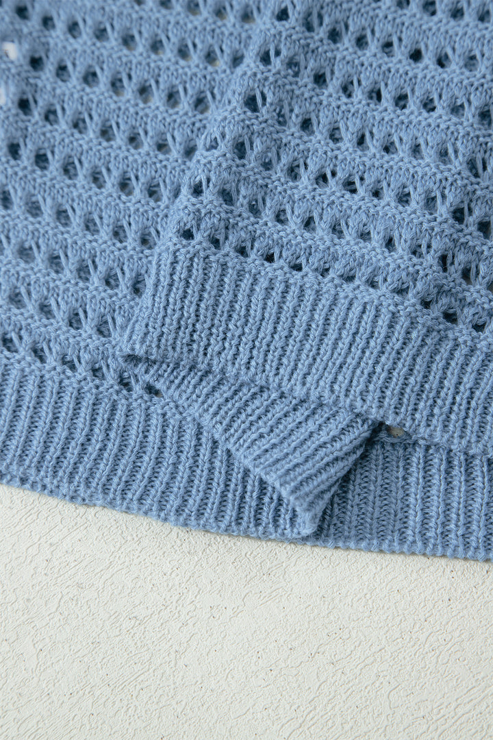 Myosotis Long Sleeve Crochet Knit Sweater Round Neck Loose Fit Casual Pullover