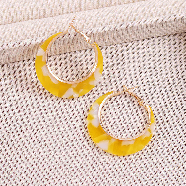Designer Inspired Color Block Acetate Wide C Acrylic Stud Earrings