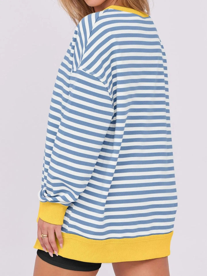 Notched Long Sleeve Oversized Sweatshirt