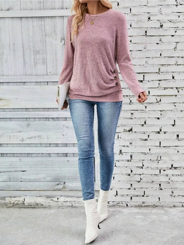 Casual Decor Button Long Sleeve T-Shirt