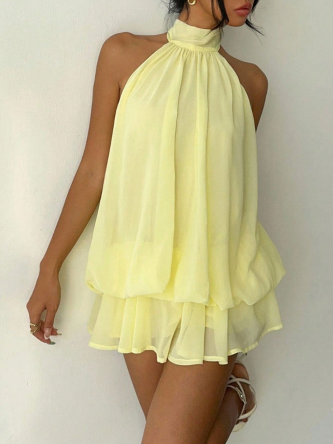 Halter Neck Layered Mini Dress