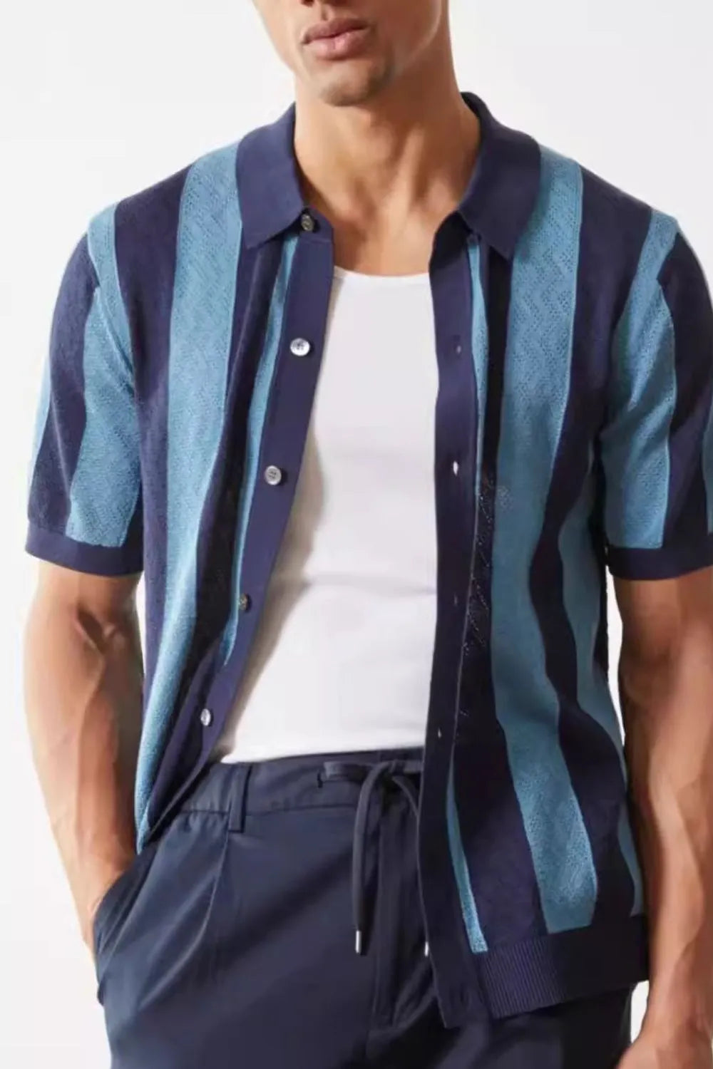 Men's Plus Size Striped Button Down Short Sleeve Shirt