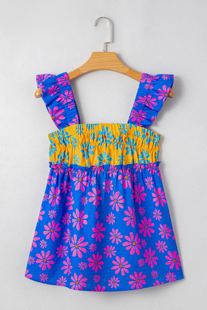 Floral Colorblock Flutter Straps Flowy Tank Top