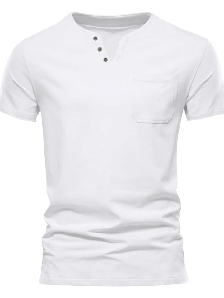 Men's Full Size Notched Henley T-Shirt with Chest Pocket Plus Size