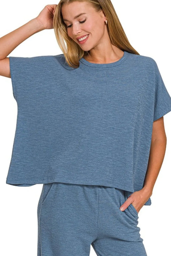Zenana Cotton Slub Top & Pants Set