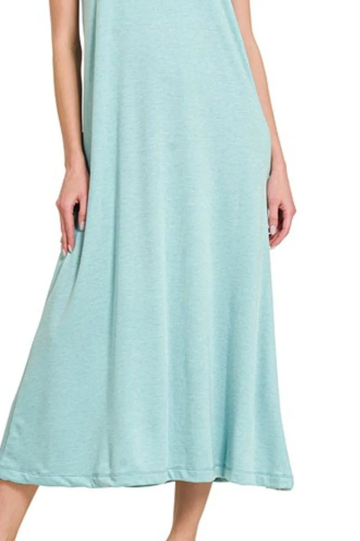 Zenana French Terry Twisted Strap Midi Dress