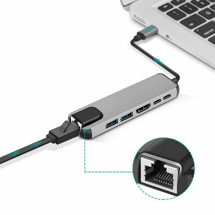 Type C To HDMI USB3.0 PD 6 In 1 HUB Hub Rj45 Network Card Adapter
