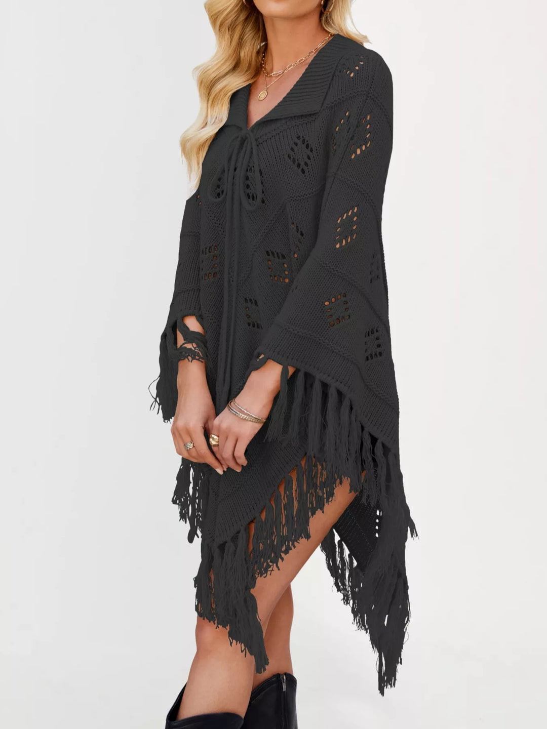 Fringe Openwork Knit Cover Up