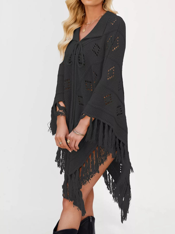 Fringe Openwork Knit Cover Up