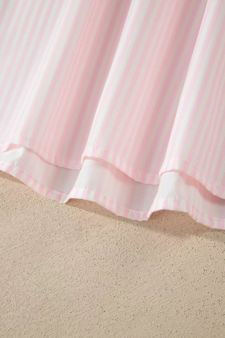 Stripe Contrast Trim V Neck Flutter Sleeve Blouse