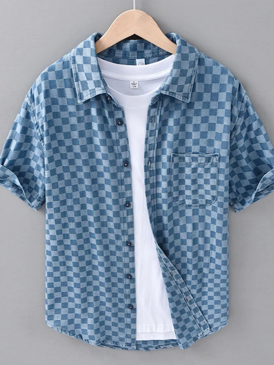 Men's Plus Size Checkered Pattern Short Sleeve Casual Shirt