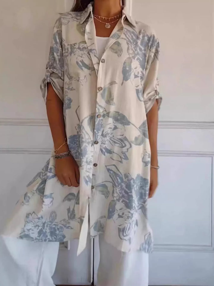Full Size Floral Print Button-Up Shirt Dress Plus Size