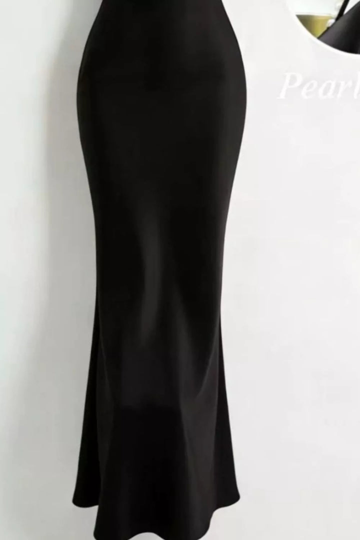 Pearl Strap Cowl Neck Satin Maxi Dress