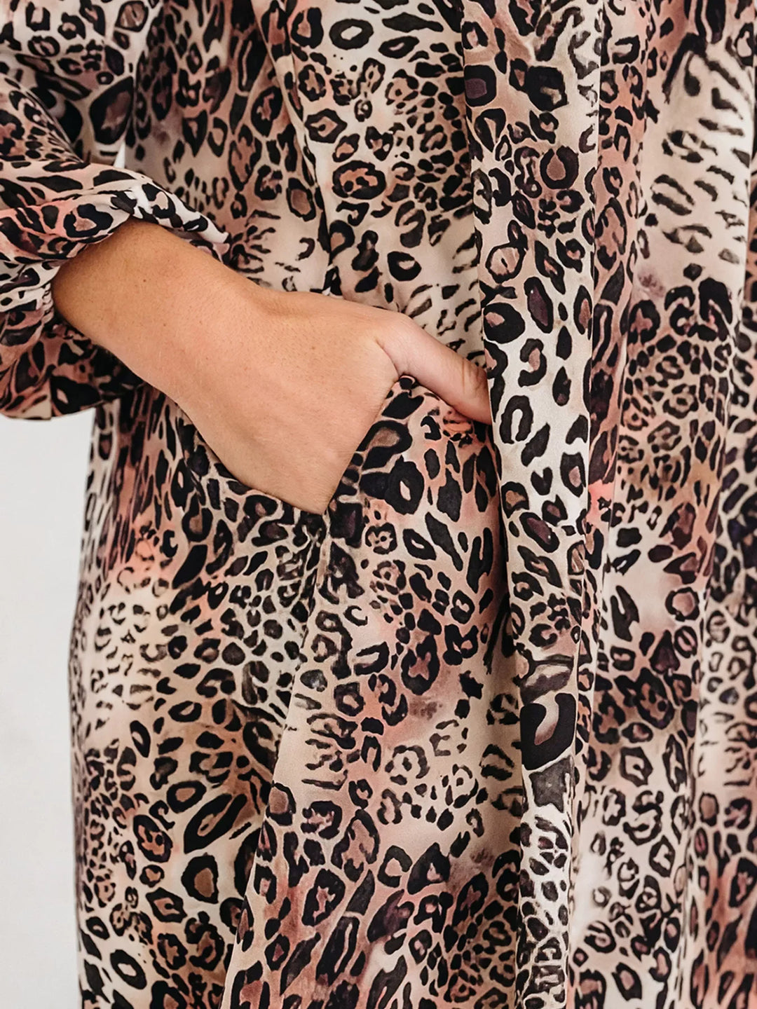 Leopard Ruffled Detail Long Sleeve Loose Mini Dress