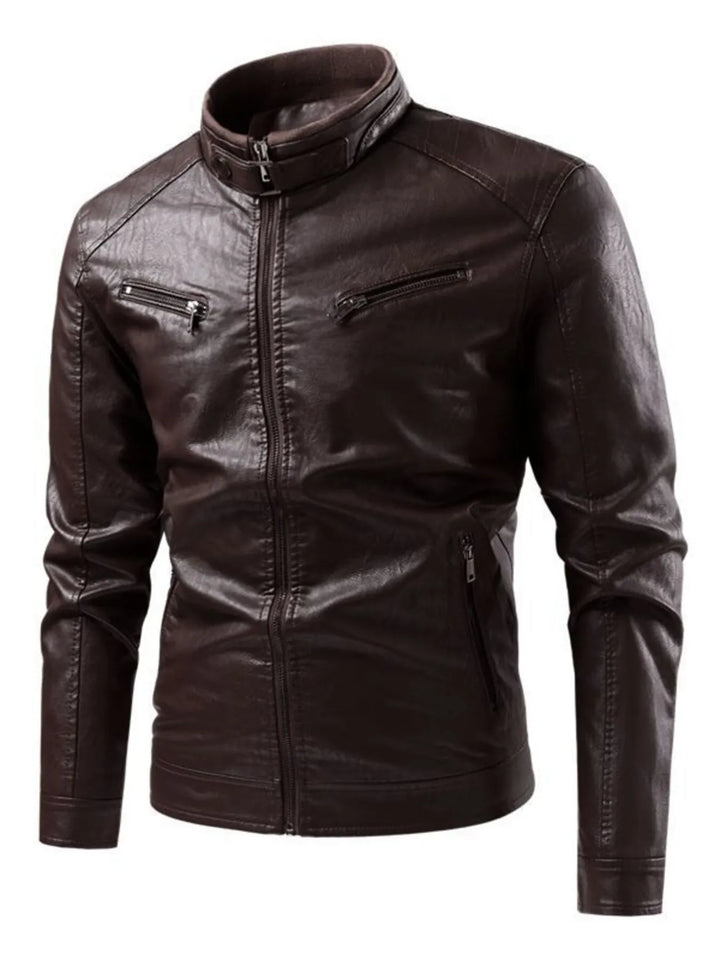 Men's Plus Size Zip Up Leather Moto Jacket