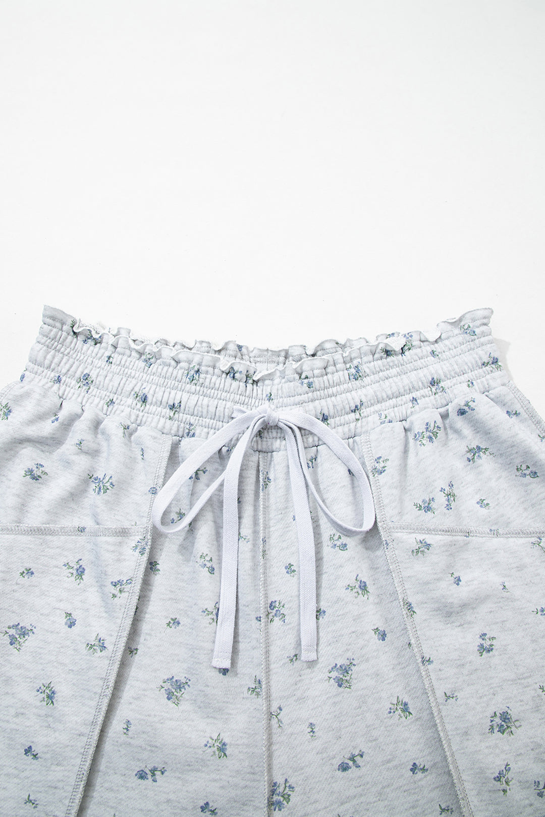 Gray Floral Print Elastic Waist Regular Fit Pants