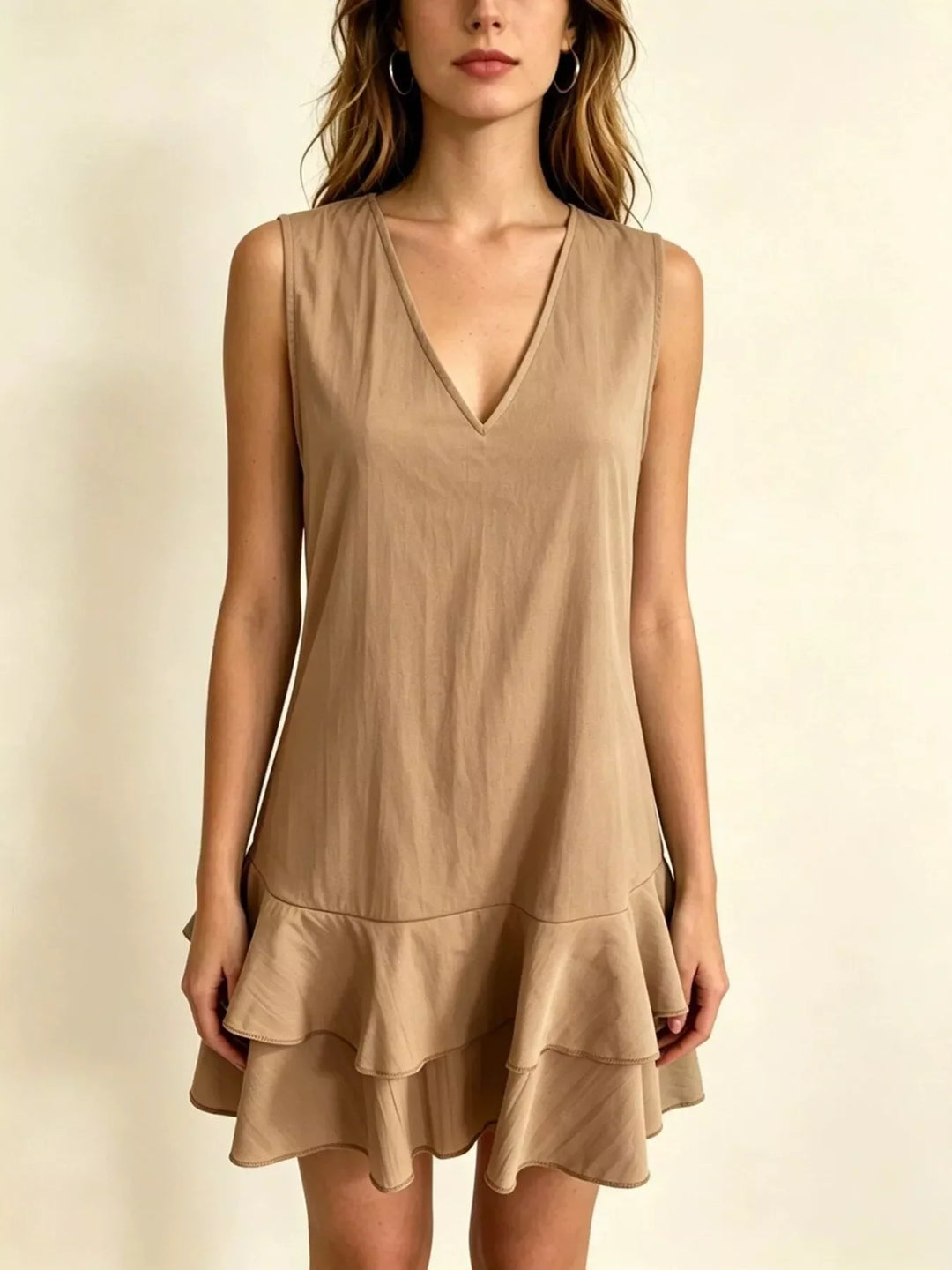 Full Size Sleeveless V-Neck Tiered Ruffle Mini Dress Plus Size