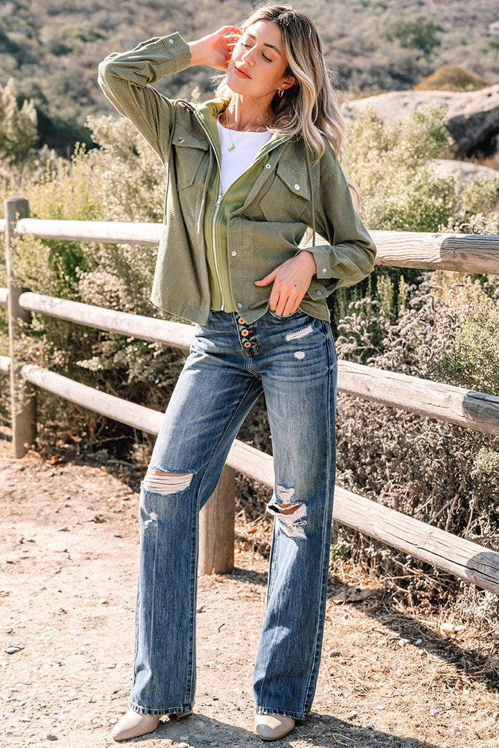 Laurel Green 2 in 1 Thermal Knit Textured Hooded Jacket