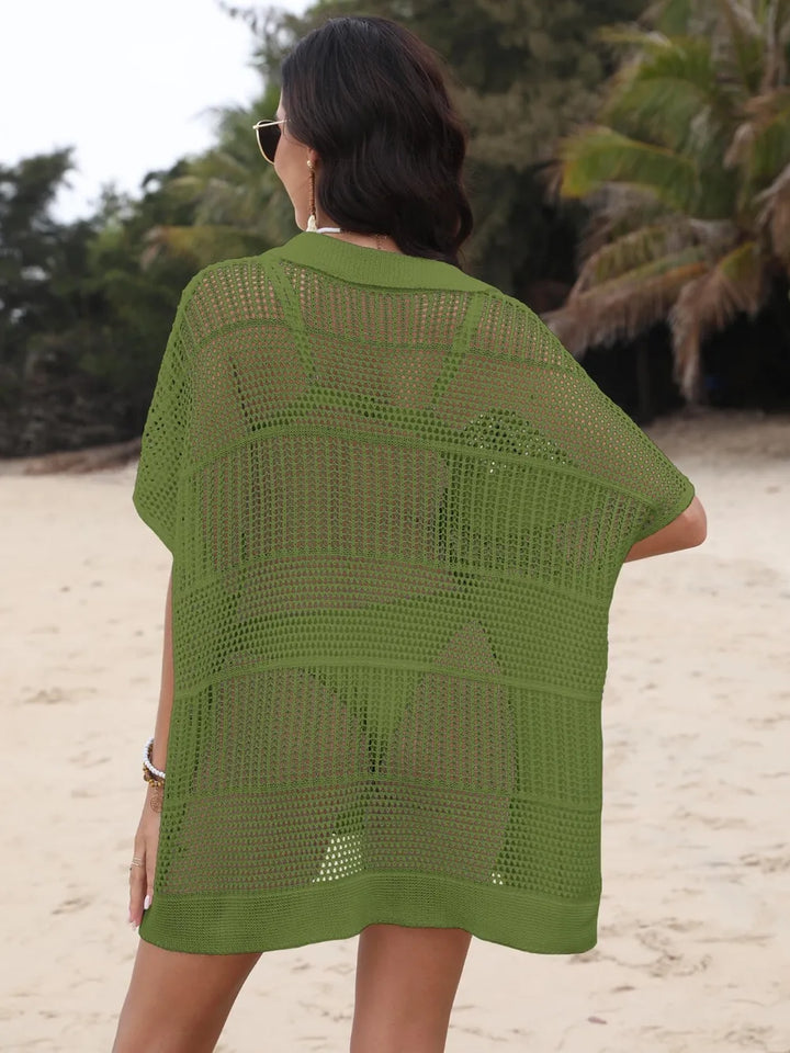 Hollow Out Collared Neck Cover-Up