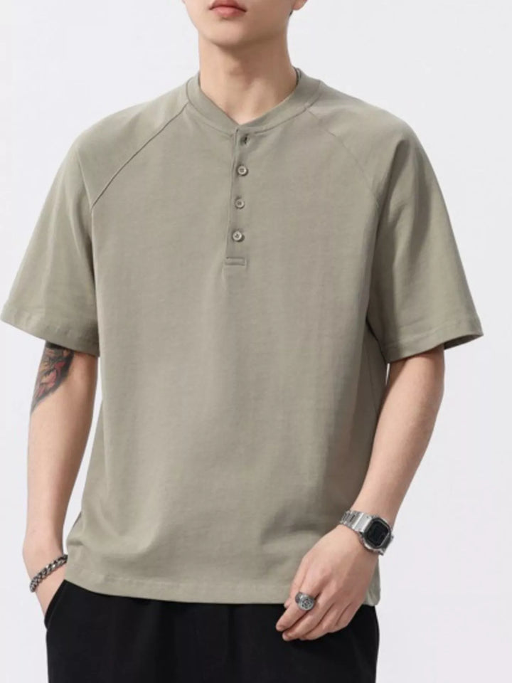 Men's Full Size Button Detail Short Sleeve T-Shirt Plus Size