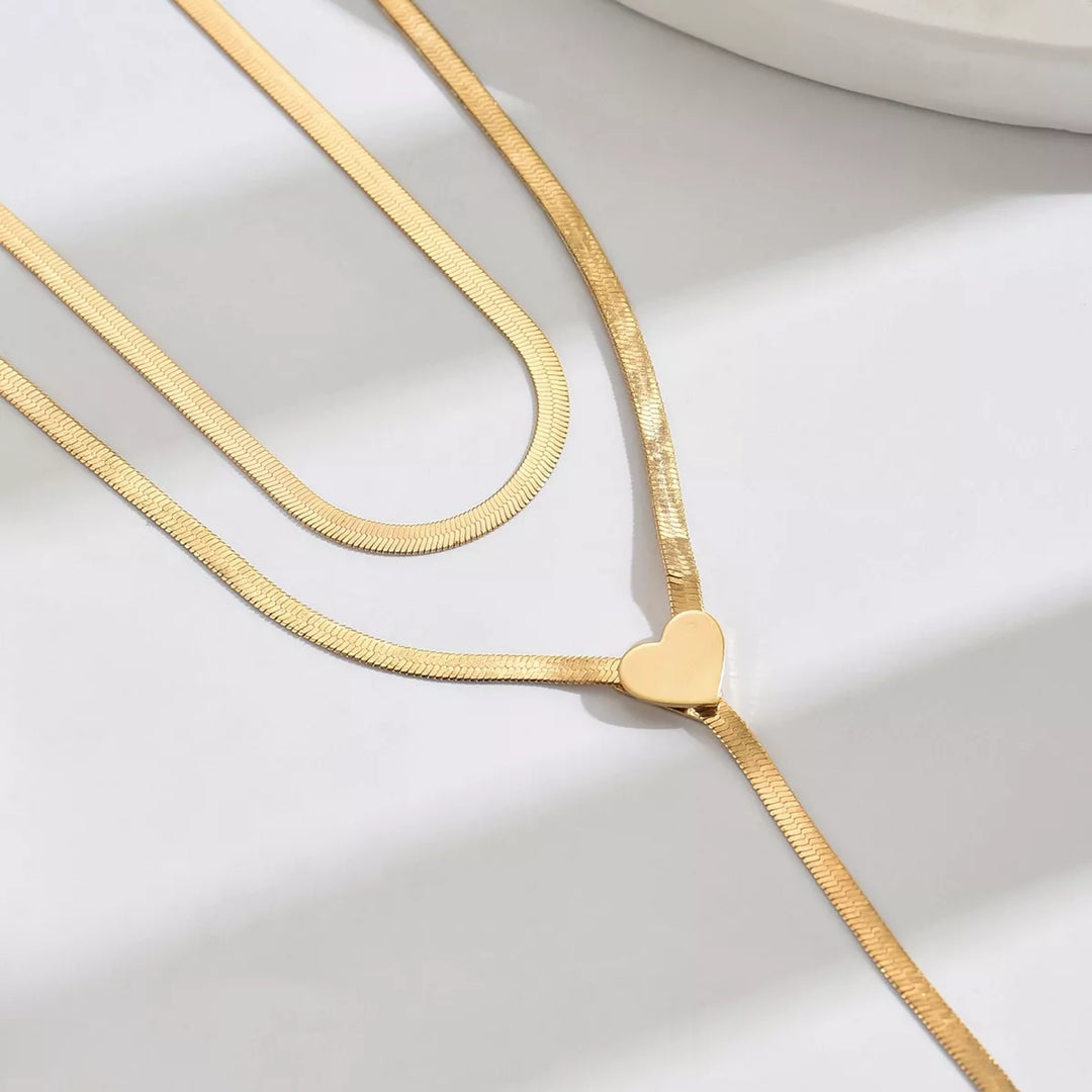 2 Piece 18K Gold-Plated Heart Necklace