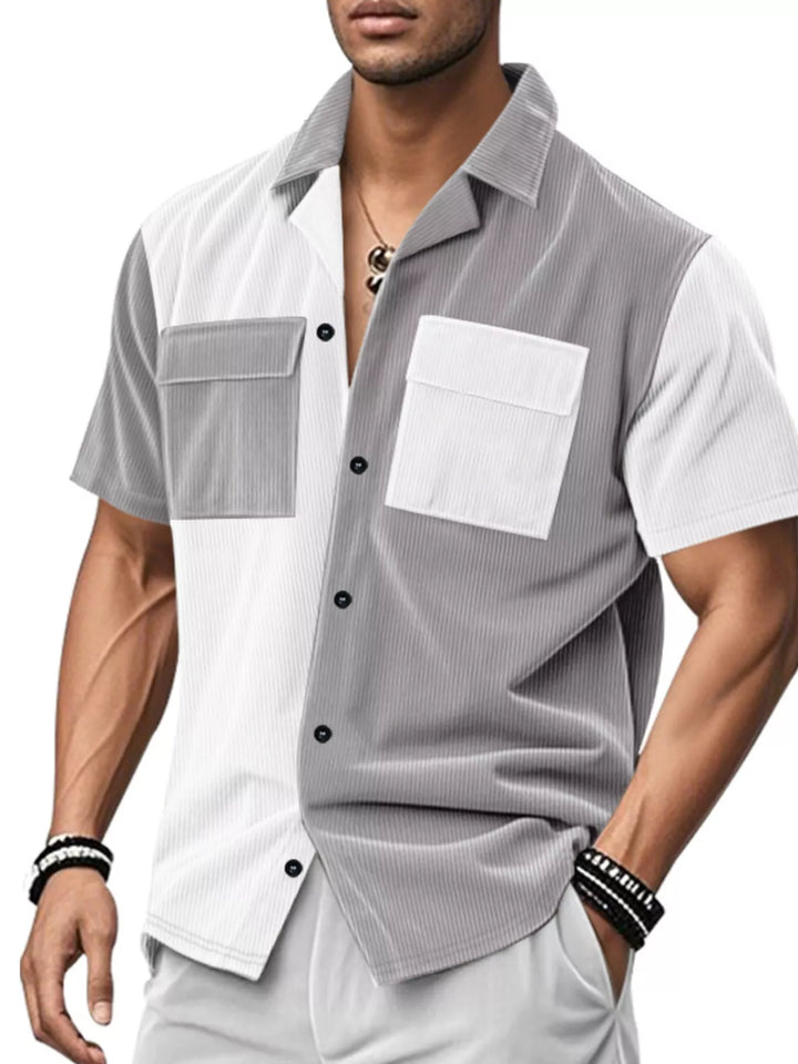 Men's Full Size Two-Tone Textured Short Sleeve Shirt Plus Size