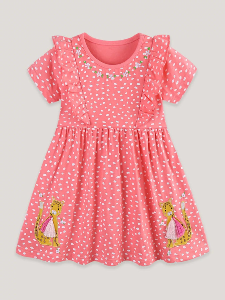 Children's Ruffled Sleeve Polka Dot Embroidered Dress