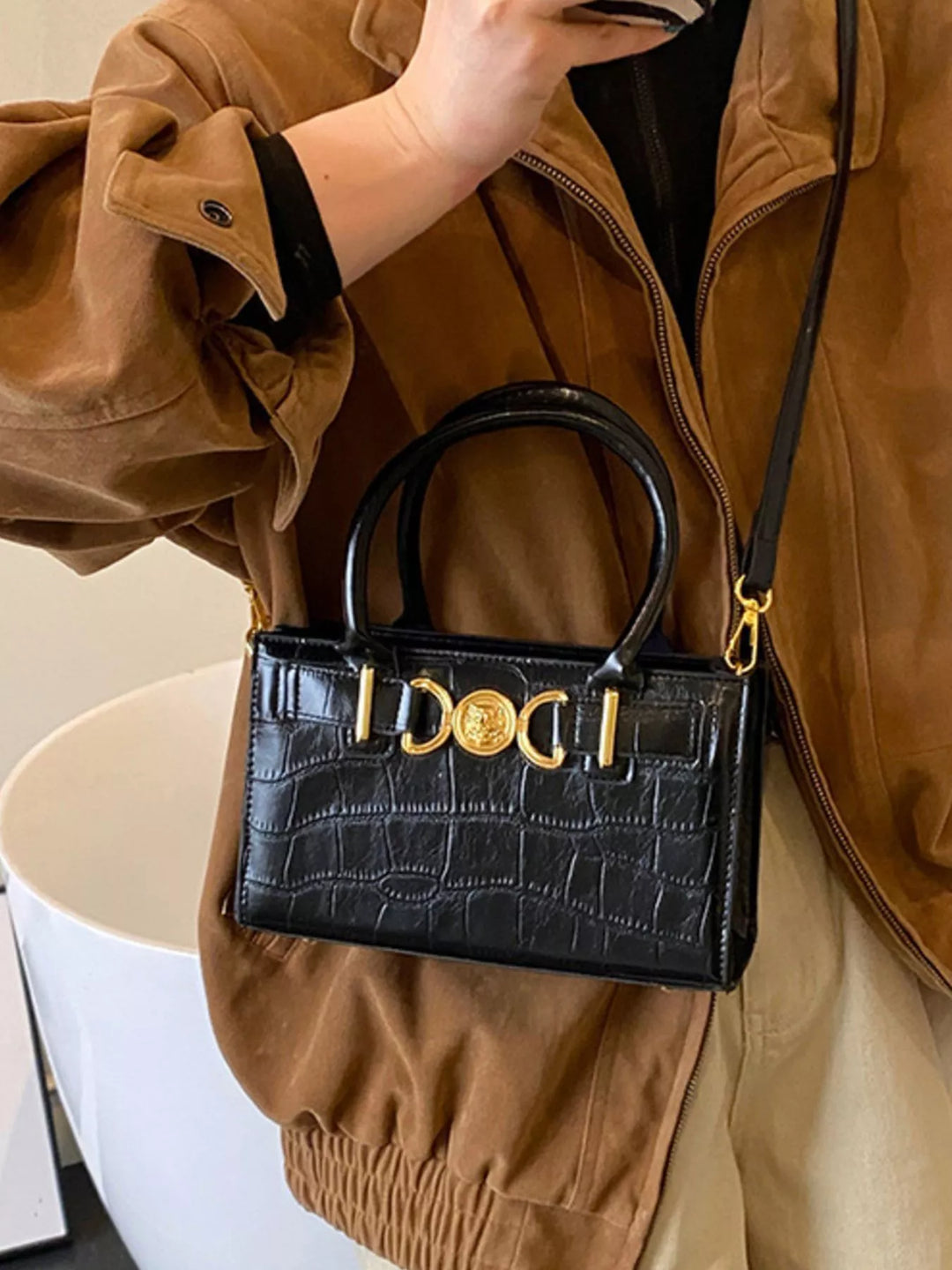 Crocodile Embossed Crossbody Bag