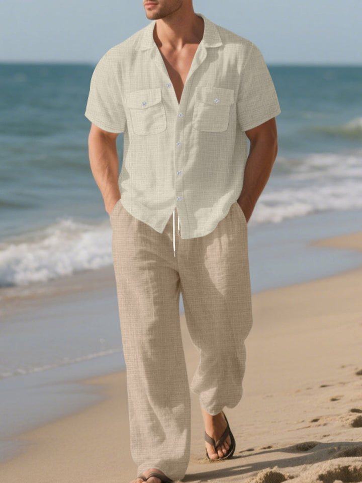 Men's Full Size Casual Button Up Shirt and Pants Set Plus Size