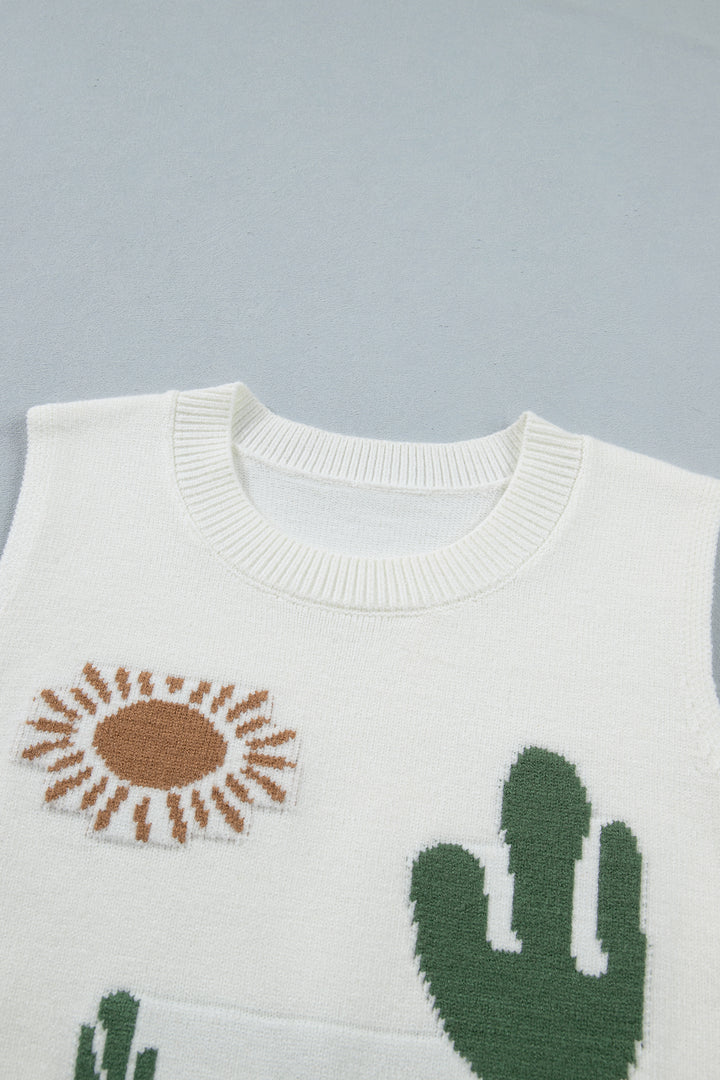 Multicolour Cactus Western Oasis Loose Sweater Vest