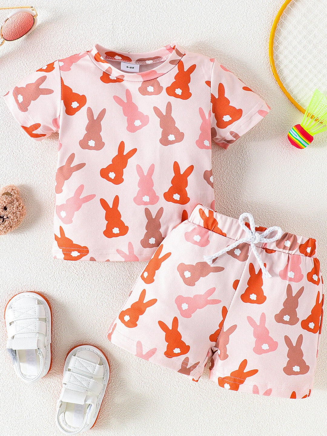 Children's Bunny Print Short Sleeve Top and Shorts Set