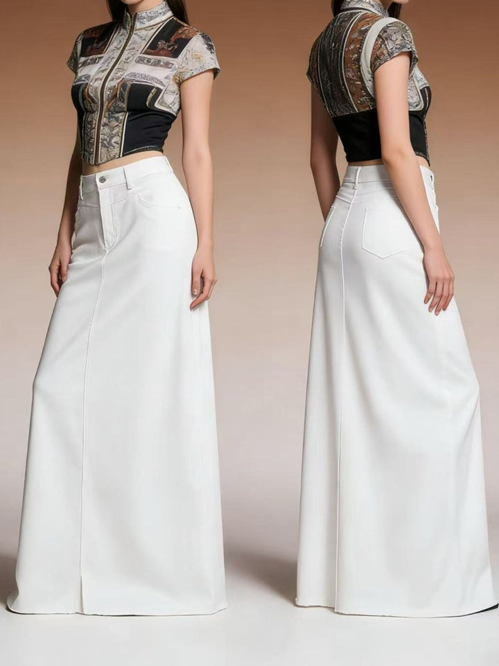 Raw Hem Maxi Denim Skirt