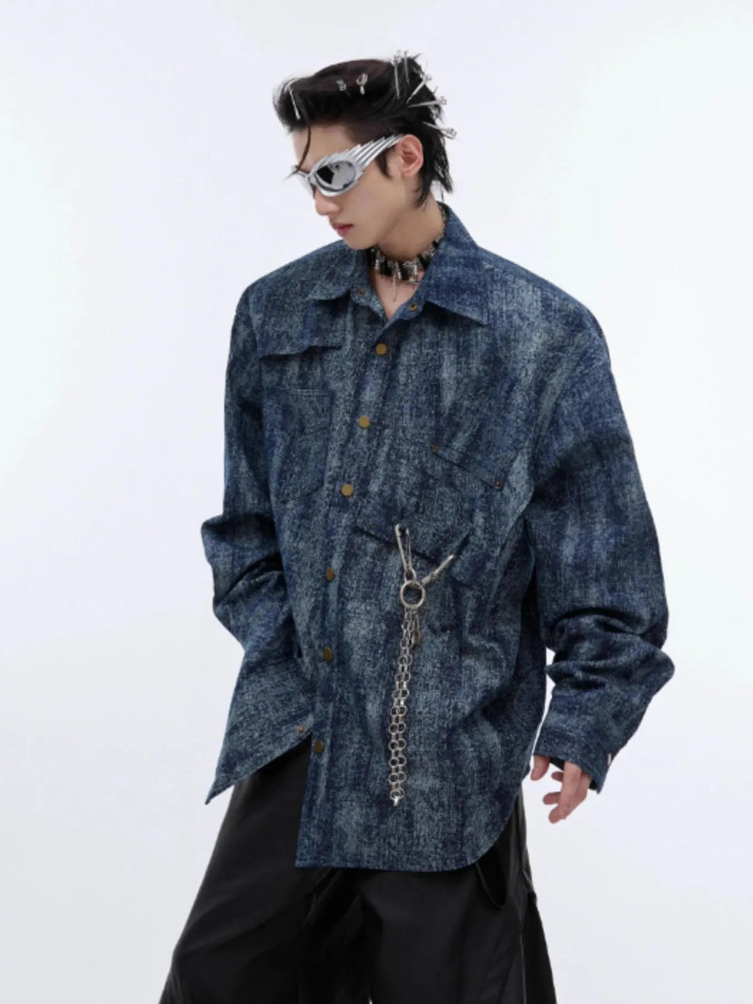 Men's Full Size Oversized Button Up Denim Shirt Plus Size
