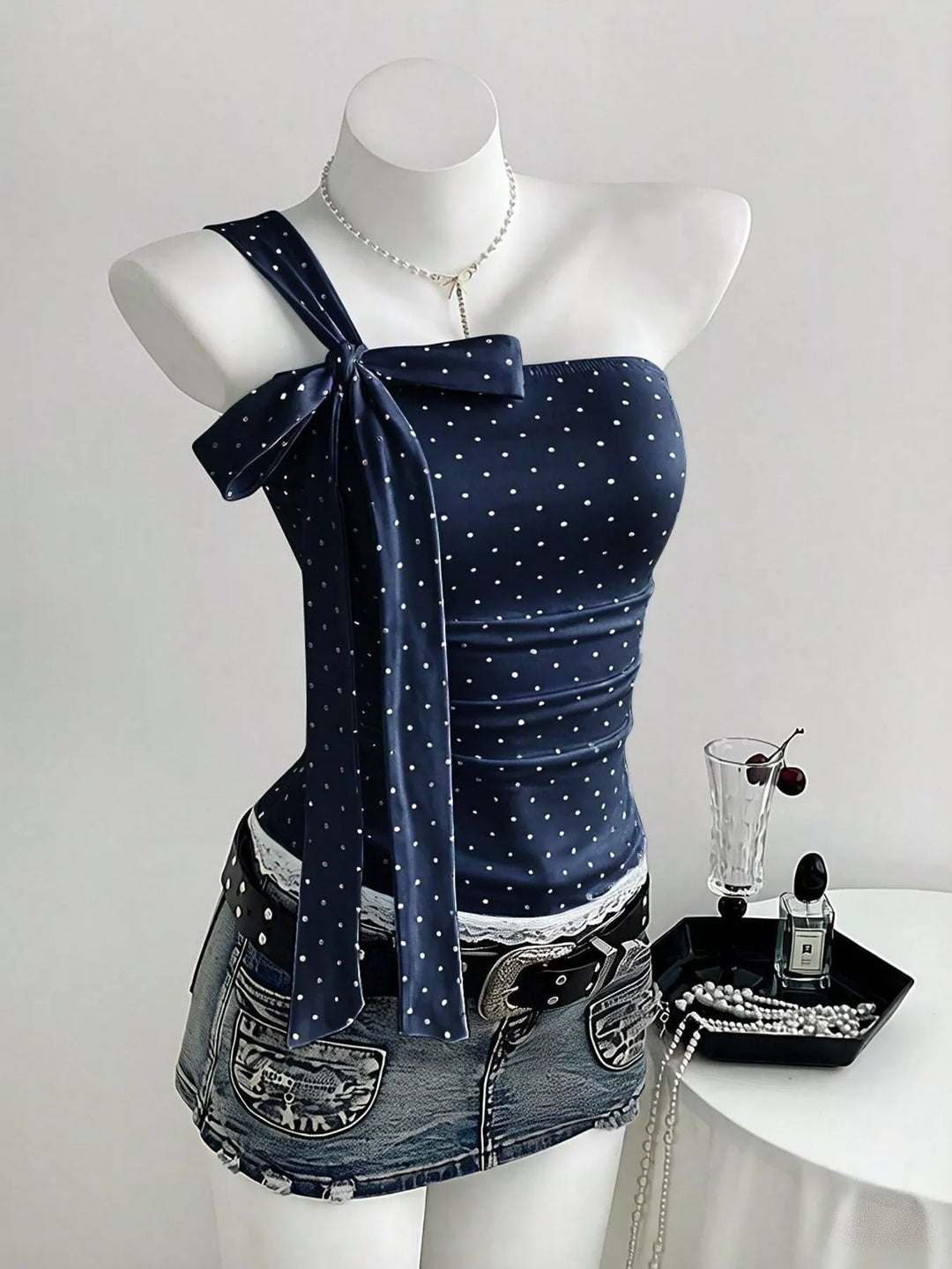 Polka Dot One-Shoulder Cami