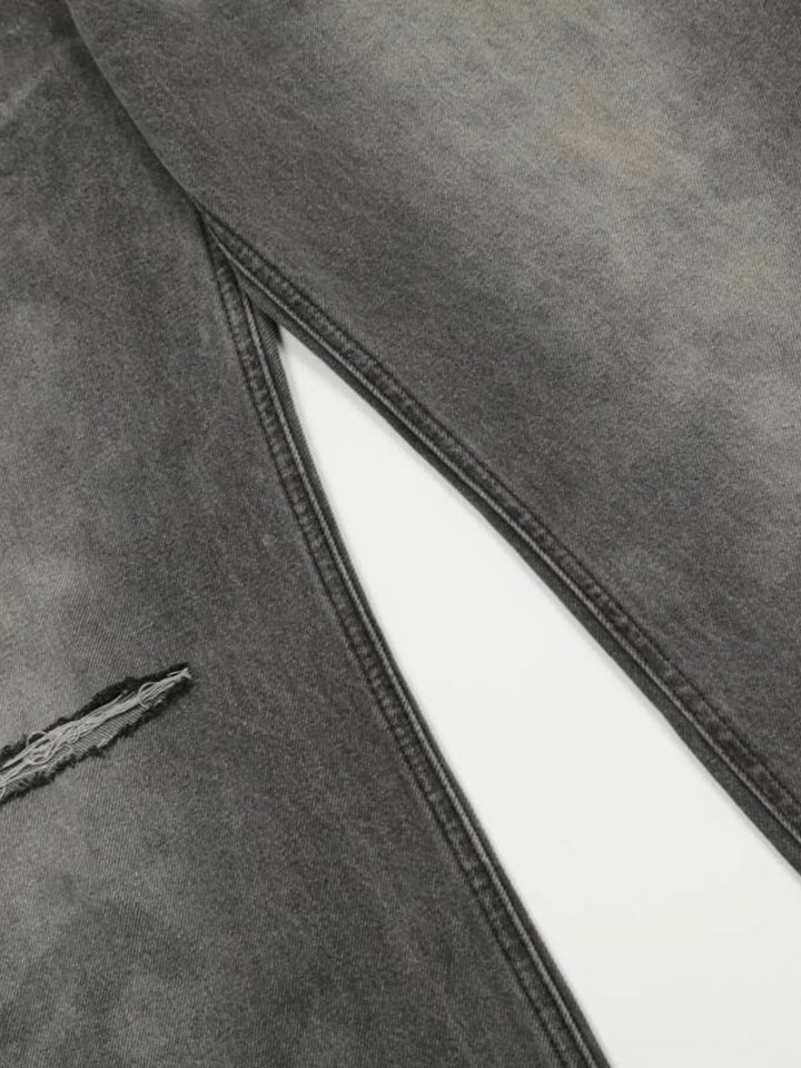 Men's Vintage Washed Distressed Wide-Leg Jeans