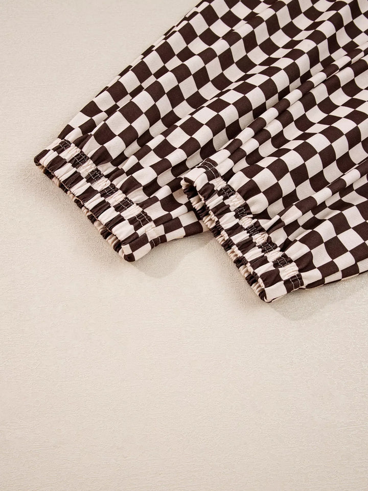 Checkered Drawstring Hoodie and Pants Set