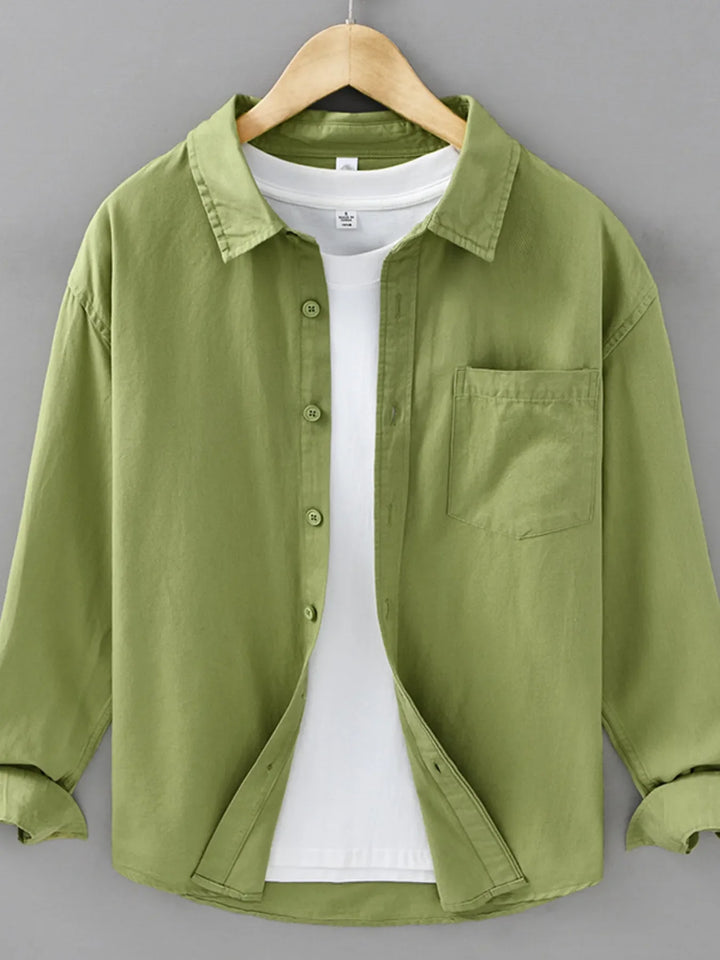 Men's Plus Size Casual Solid Color Long Sleeve Shirt