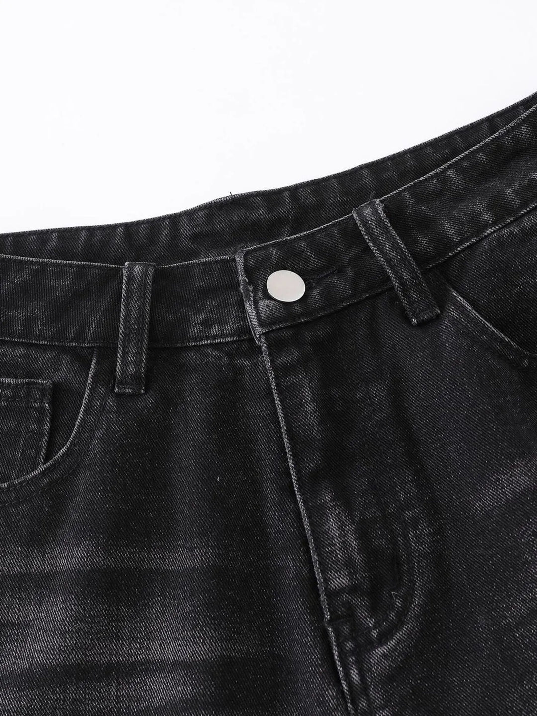 Men's Distressed Denim Shorts with Plaid Patches