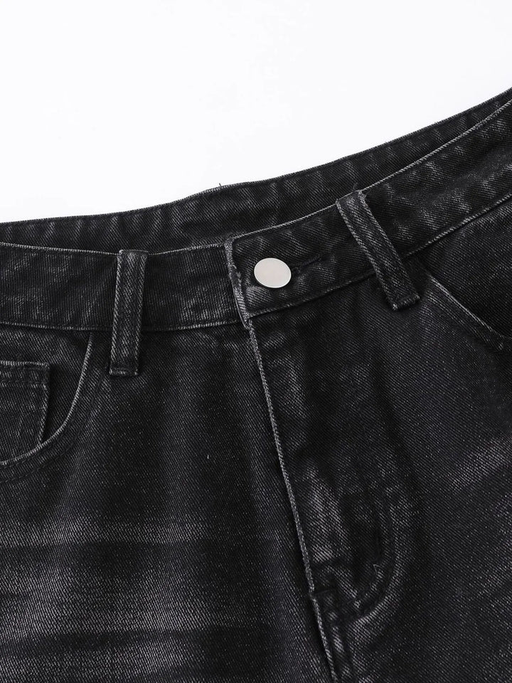 Men's Distressed Denim Shorts with Plaid Patches