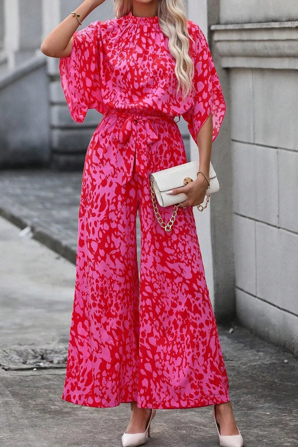 Leopard Belted Wide Leg Jumpsuit