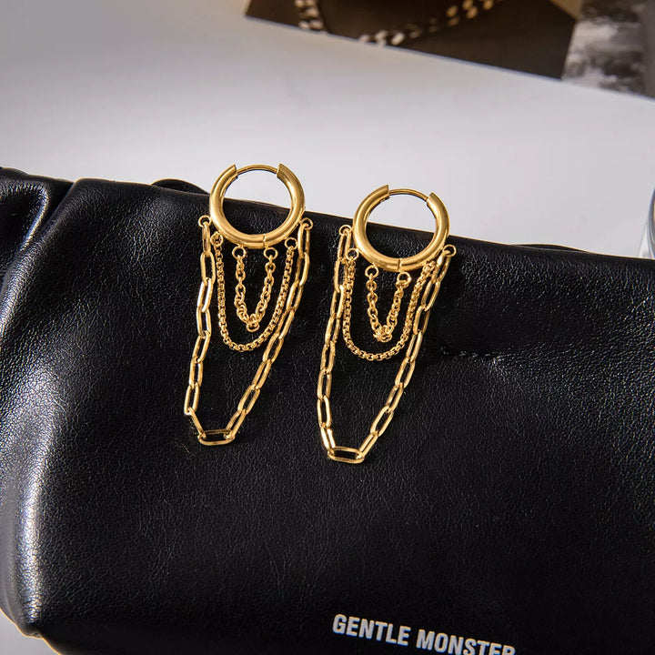 18K Gold-Plated Chain Hoop Earrings