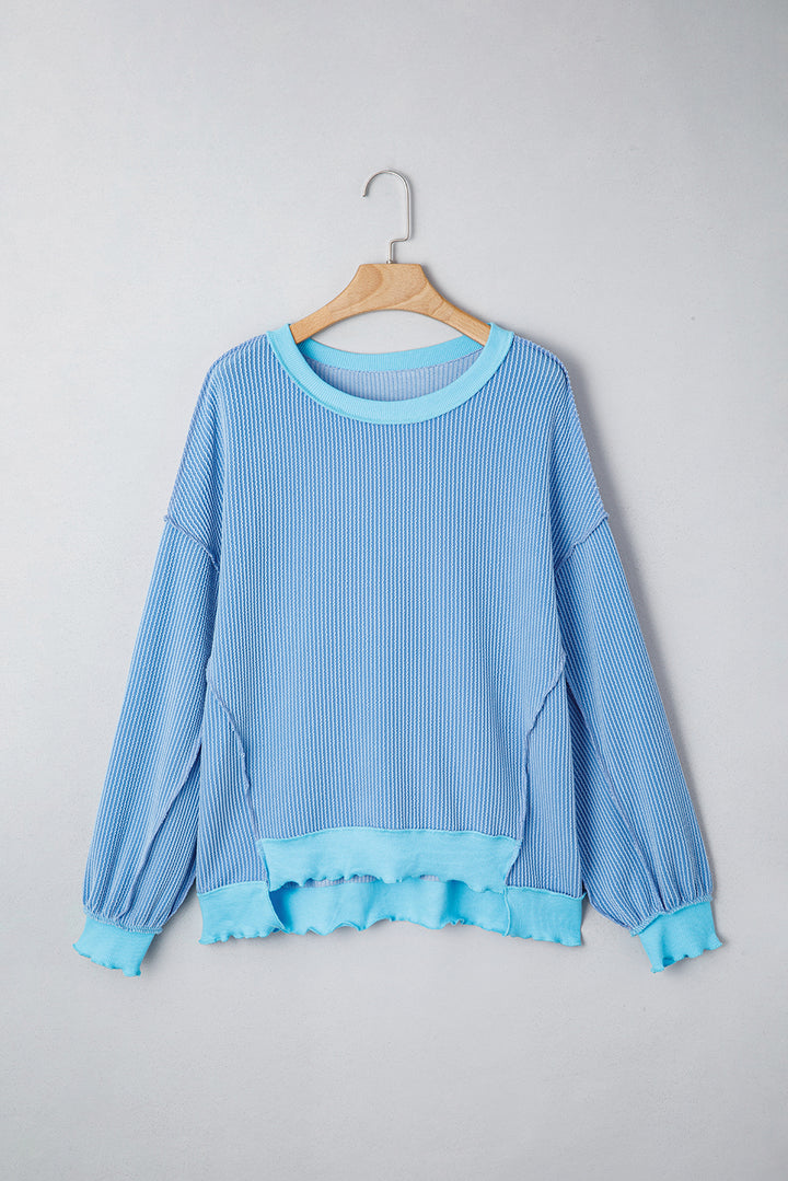 Myosotis Twisted Rib Uneven Hem Drop Shoulder Loose Knit Top