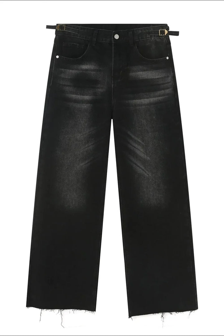 Raw Hem Straight Leg Jeans