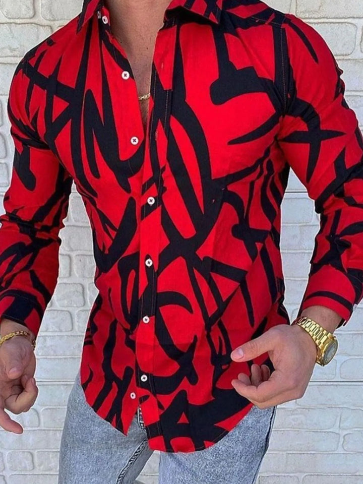 Men's Plus Size Printed Button Up Long Sleeve Shirt