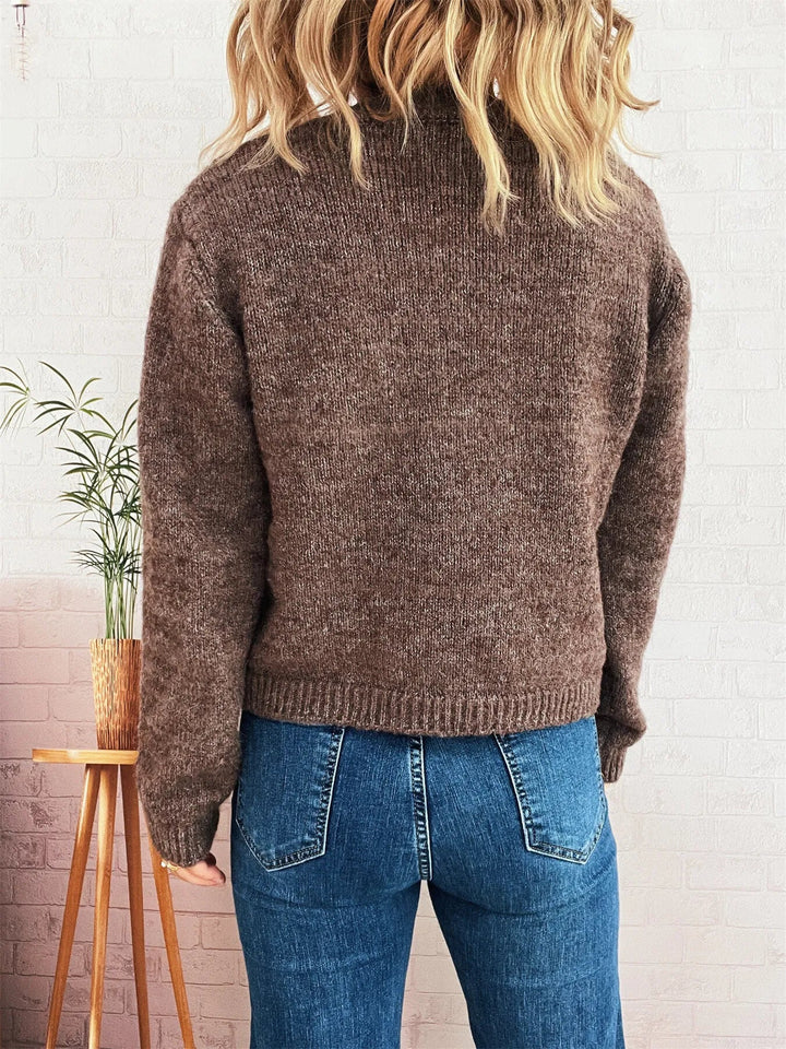 Button-Up Ribbed Hem Cardigan with Chest Pocket