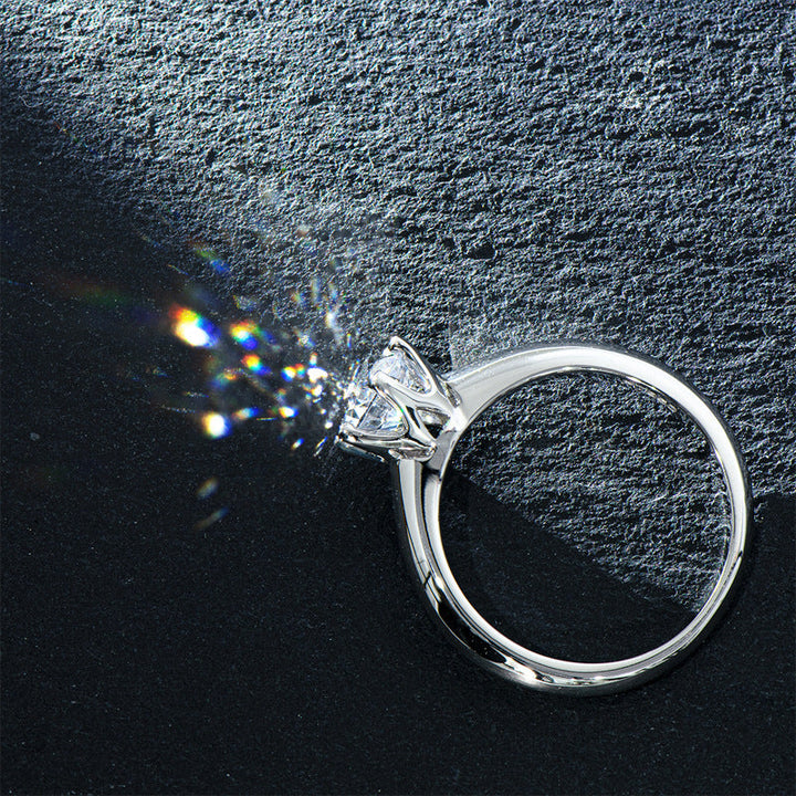 Classic Six Prong Solitaire Ring For Women, Round Cut Clear Tone Simulated Zirconia Silver Tone Thin Band Light Luxury Wedding Engagement Finger Jewelry