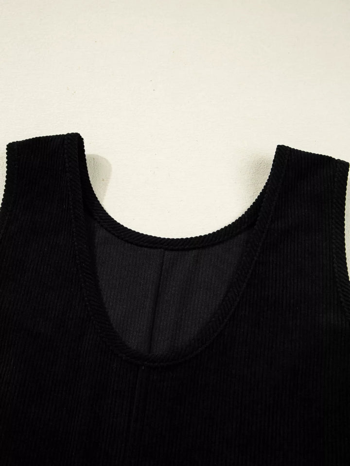 Corduroy Sleeveless Mini Dress with Patched Pockets